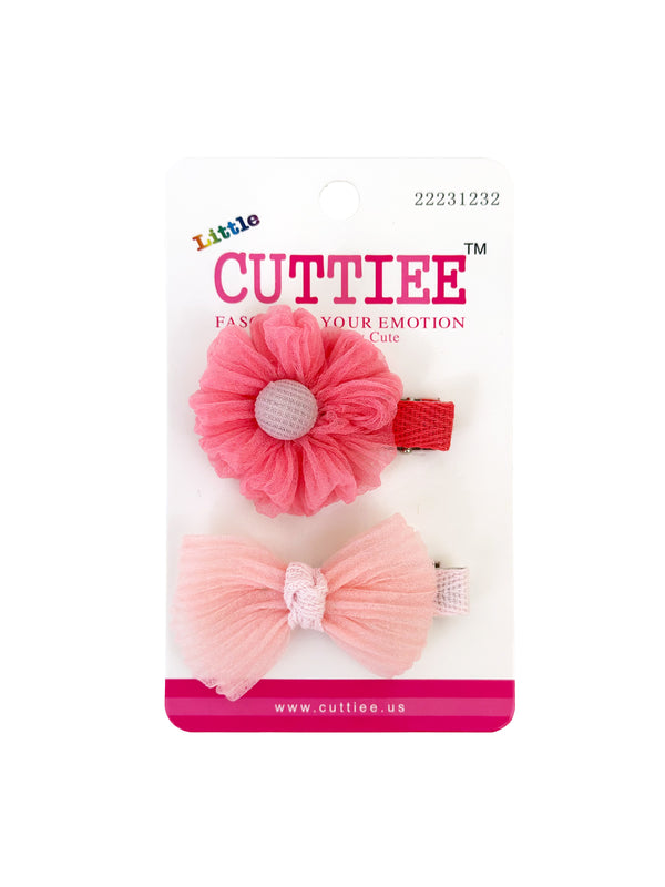 CUTTIEE Cloth Flower & Bowtie Hair Clips 2PC