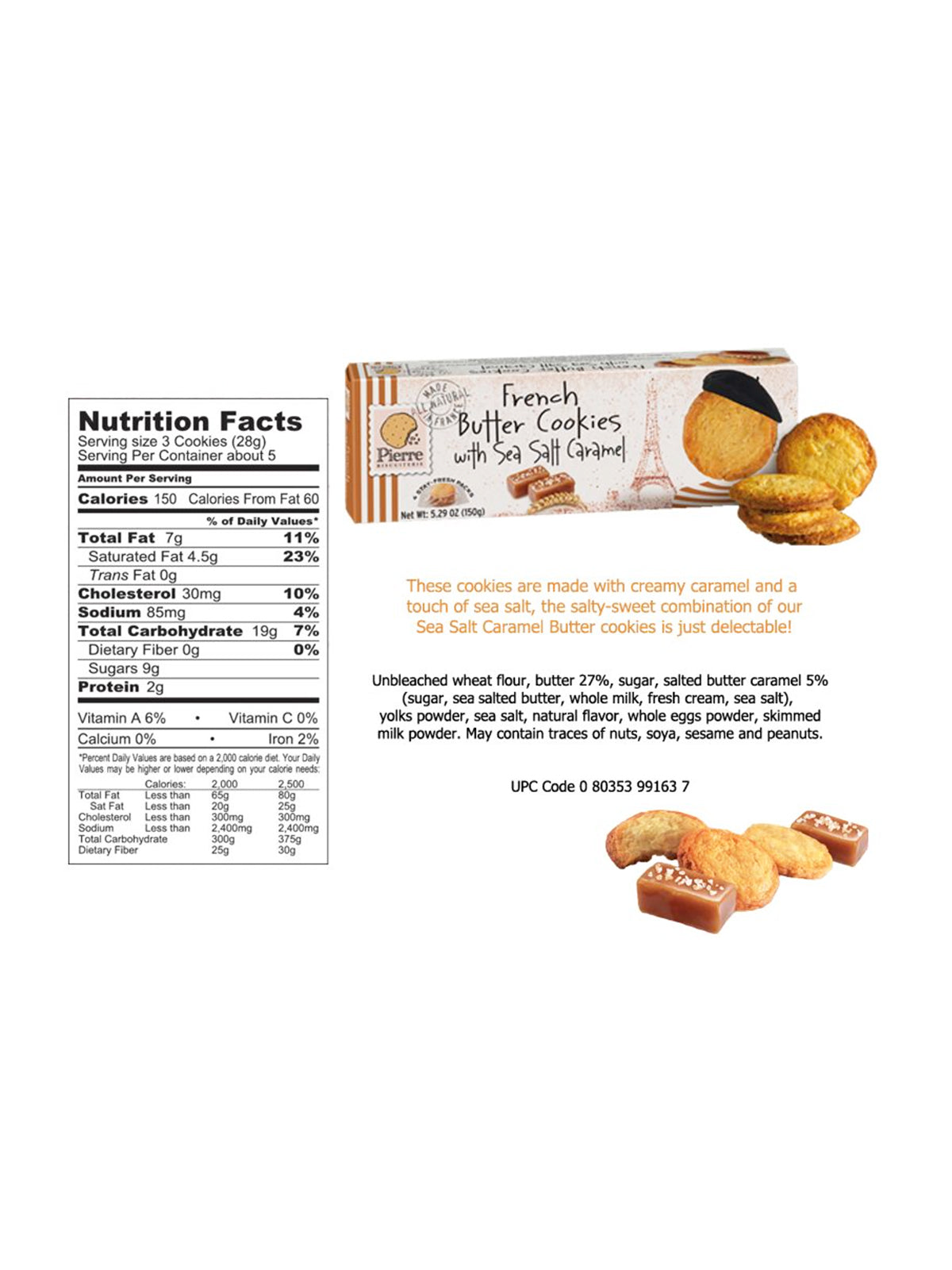 PIERRE Biscuiterie French Butter Cookies with Sea Salt Caramel 5.29oz