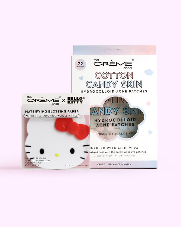 THE CREME SHOP Hello Kitty Blotting Paper with Mirror and Cotton Candy Acne Patches SET